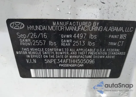 2017 Hyundai Sonata Sport из США, поврежденный, VIN 5NPE34AF1HH505096